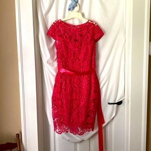 Adrianna Papell coral floral lace cap-sleeve sheath dress 20 EUC